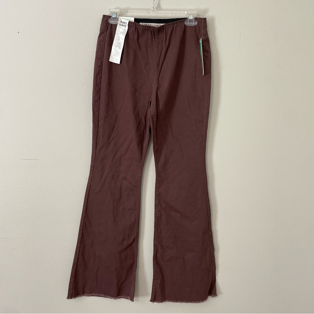 Tinseltown Brown High Rise Pull On Flare Pants Raw Hem Size 9